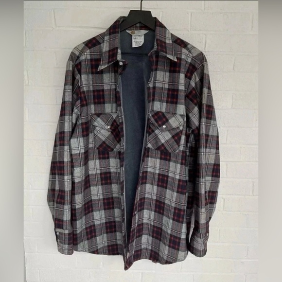 Vintage Carhartt Men’s Flannel Shirt Jacket Shacket Size L Red Gray Fleece Lined - Picture 1 of 10